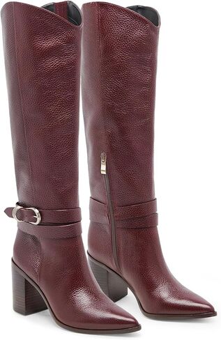 WIRALOMI Knee High Boots for Women Pointed Toe Chunky Heel Boots Metal Buckle Boots with Side Zipper in Kuwait