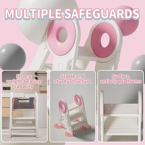 UNICOO Kids Folding Toddler Tower - Foldable & 2-3 Step Adjustable Montessori Kitchen Step Stool for Learning and Cooking, in The Kitchen & Bathroom, Ages 18 Months to 4 Years (White & Grey) in Kuwait