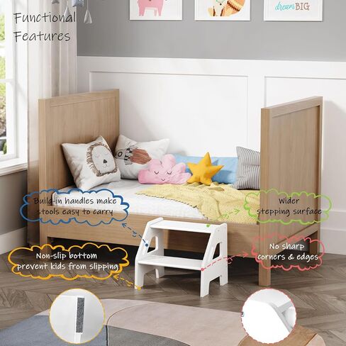 Kids Toddler Step Stool for Bathroom Sink, 2 Step Stool for Toddlers Potty Training, Adjustable Height Baby Child Stepping Stools with Handles for Toilet Kitchen Counter Nursery (White Wood) in Kuwait