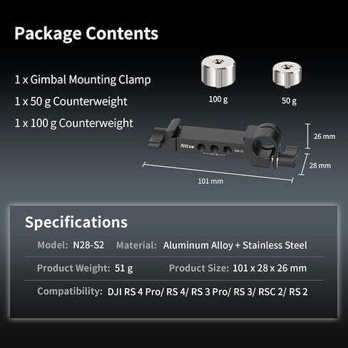 مجموعة ثقل موازنة Nitze لـ DJI RS 4 Pro/ Rs 4/ Rs 3 Pro/ Rs 3/ RSC 2/ RS 2 ، مع موازنة 50 جم/ 100 جرام ، مشبك التثبيت مع مشبك قضيب 15 مم لمحرك DJI Focus Pro - N28 -S2 in Kuwait