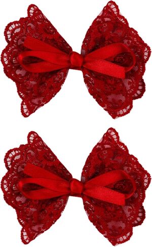 Baby Girl Lace Hair Bows Cute Bowknot Boutique Hair Clip Teens Toddlers Hairpin Headwear Hair Accessories - Set of 2 (White) in Saudi Arabia