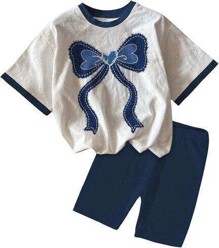 مجموعة ملابس Soly Hux Toddler Girl Sets Cute Bow Graphic 2 قطعة صيفية من الأكمام القصيرة. in Kuwait