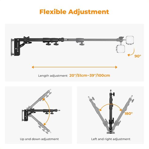K & F Concept Mount Wall Mount Arm 39.4 "- Detating Triangle Stand لضوء الحلقة ، مربع ناعم ، عاكس- دعم 180 درجة دوران مرن ، 20-39 بوصة قابلة للتعديل ، 20 رطلاً ثقيلًا مع 1/4 '' و 3/8 ' in Saudi Arabia