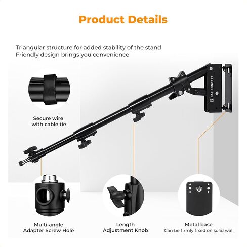 K & F Concept Mount Wall Mount Arm 39.4 "- Detating Triangle Stand لضوء الحلقة ، مربع ناعم ، عاكس- دعم 180 درجة دوران مرن ، 20-39 بوصة قابلة للتعديل ، 20 رطلاً ثقيلًا مع 1/4 '' و 3/8 ' in Saudi Arabia