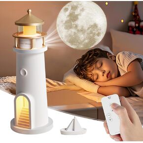 Moon Projector Lighthouse Lamp, Portable Lighthouse Decor w/Remote Control, 4 Brightness Levels & Timer, Rechargeable Moonlight Projector Night Light for Kids Bedroom Children Baby Nursery Boys in Saudi Arabia