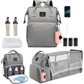 juman Diaper Bag Backpack, Large Diaper Bag with Changing Station, Baby Bag with USB Charging Port, 3 Rolls of Waste Bags with Dispenser, Waterproof Diaper Bags for Boys & Girls, Baby Shower Gifts in Kuwait