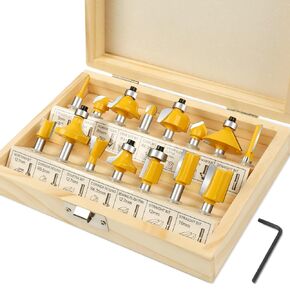 مجموعة أجهزة التوجيه مجموعة 1/4 بوصة من 15 قطعة ، 1/4 شانك كربيد تونغستن مزيل التوجيه لعمالة الخشب المحترفة والمبتدئين مع صندوق تخزين خشبي ، أدوات الأعمال الخشبية in Kuwait