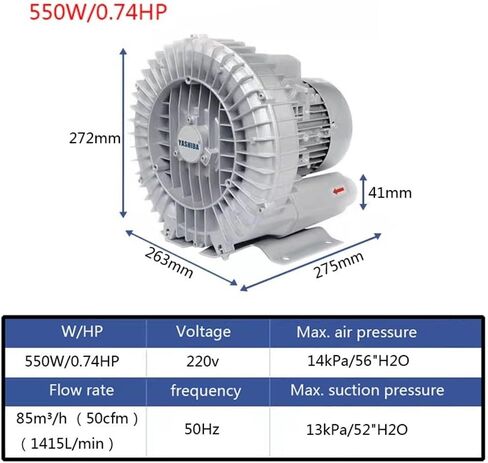 Blower Ring Ring Ring عالي الضغط 0.16HP-1.49HP ، 750W/1.01HP المنفاخ التجديدي ، 220 فولت 50 هرتز ، نفخ الهواء والشفط الفعال ، أداء موثوق للاستخدام الصناعي in Kuwait