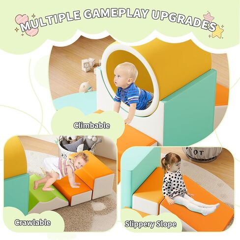 Mooitz Soft Play Clicking Blocks للأطفال الصغار - 10 في المائة مع نفق للتسلق والزحف والشرائح (بني) in Kuwait