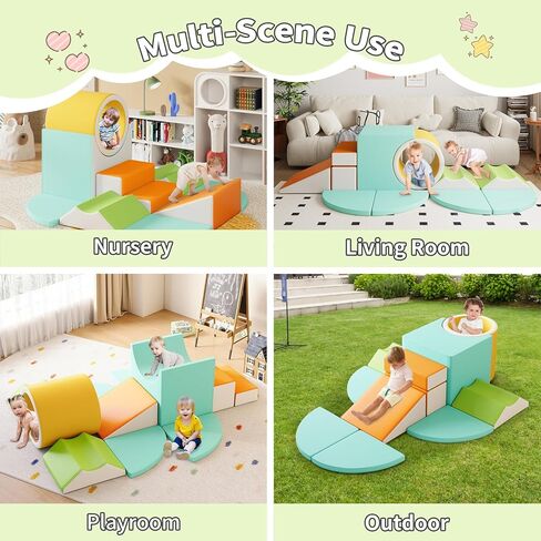 Mooitz Soft Play Clicking Blocks للأطفال الصغار - 10 في المائة مع نفق للتسلق والزحف والشرائح (بني) in Kuwait