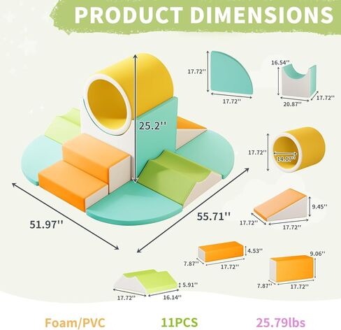 Mooitz Soft Play Clicking Blocks للأطفال الصغار - 10 في المائة مع نفق للتسلق والزحف والشرائح (بني) in Kuwait