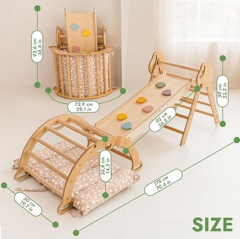 5 في 1 طفل تسلق الأطفال مجموعة داخلية-مثلث Pikler ، قوس التسلق ، وسادة التوازن ، Montessori Climbing Gym للأطفال الصغار 1-3 ، مركز أنشطة الأطفال الخشبية القابلة للطي ، Gym Gym for Kids in Saudi Arabia