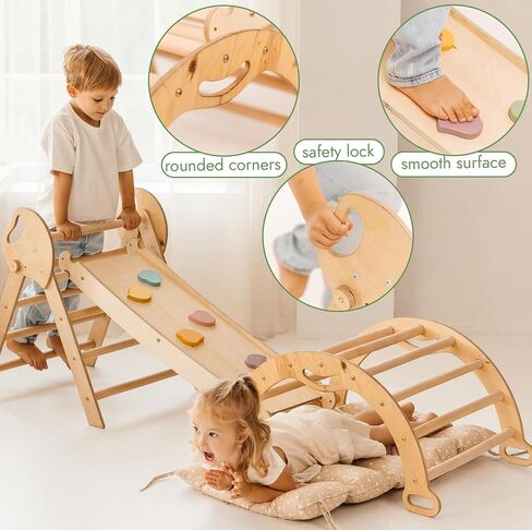 5 في 1 طفل تسلق الأطفال مجموعة داخلية-مثلث Pikler ، قوس التسلق ، وسادة التوازن ، Montessori Climbing Gym للأطفال الصغار 1-3 ، مركز أنشطة الأطفال الخشبية القابلة للطي ، Gym Gym for Kids in Saudi Arabia