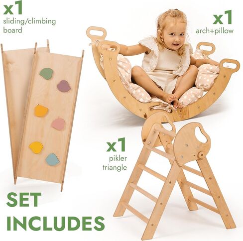5 في 1 طفل تسلق الأطفال مجموعة داخلية-مثلث Pikler ، قوس التسلق ، وسادة التوازن ، Montessori Climbing Gym للأطفال الصغار 1-3 ، مركز أنشطة الأطفال الخشبية القابلة للطي ، Gym Gym for Kids in Saudi Arabia