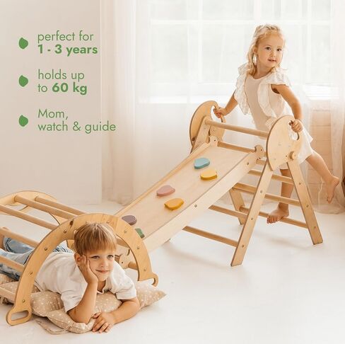 5 في 1 طفل تسلق الأطفال مجموعة داخلية-مثلث Pikler ، قوس التسلق ، وسادة التوازن ، Montessori Climbing Gym للأطفال الصغار 1-3 ، مركز أنشطة الأطفال الخشبية القابلة للطي ، Gym Gym for Kids in Saudi Arabia