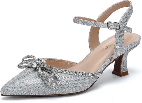Wide Width Kitten Heels for Women Rhinestone Bow Pointed Closed Toe Pumps Ankle Strap Wedding Bridal Party Dress Shoes in Saudi Arabia