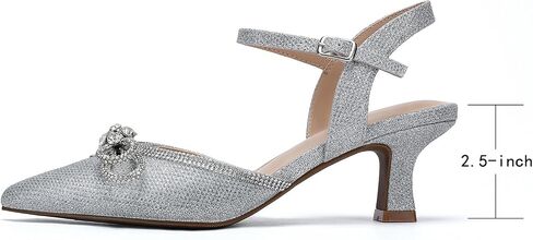 Wide Width Kitten Heels for Women Rhinestone Bow Pointed Closed Toe Pumps Ankle Strap Wedding Bridal Party Dress Shoes in Saudi Arabia