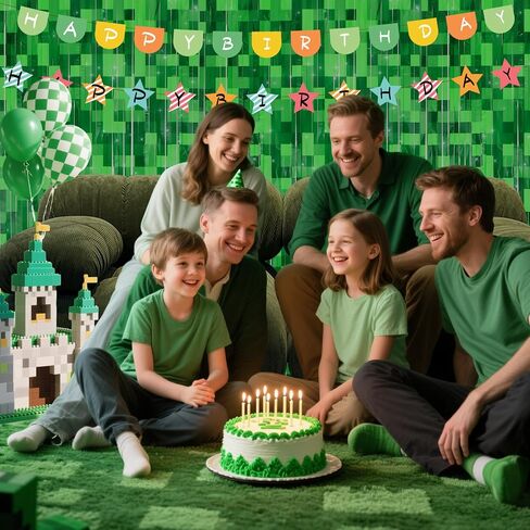 2 Pcs Green Pixel Miner Foil Fringe Curtains | Door Streamers, Photo Booth Backdrop, Video Game Party Decorations, 3.28x6.56 Feet in Kuwait
