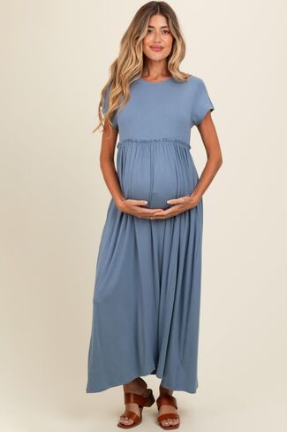 PinkBlush Navy Ruffle Trim Maternity Maxi Dress in Saudi Arabia