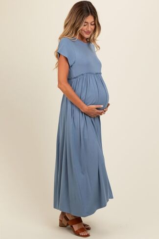 PinkBlush Navy Ruffle Trim Maternity Maxi Dress in Saudi Arabia