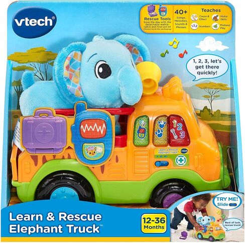 VTech Learn and Rescue Elephant Truck Pull Toy with Plush Elephant in Saudi Arabia