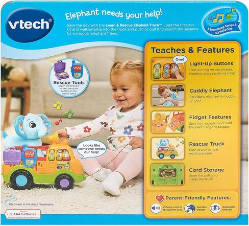 VTech Learn and Rescue Elephant Truck Pull Toy with Plush Elephant in Saudi Arabia