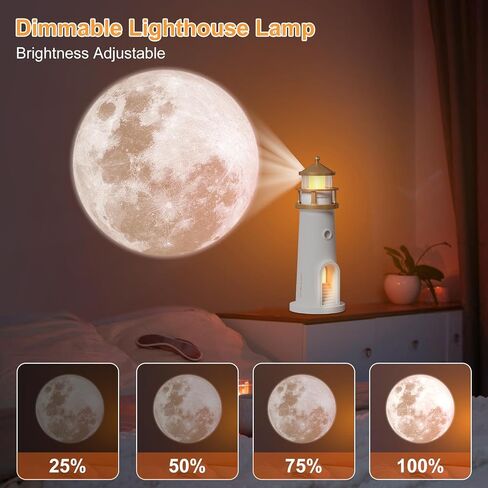 Moon Projector Lighthouse Lamp, Portable Lighthouse Decor w/Remote Control, 4 Brightness Levels & Timer, Rechargeable Moonlight Projector Night Light for Kids Bedroom Children Baby Nursery Boys in Saudi Arabia