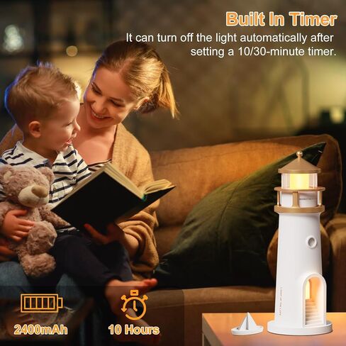 Moon Projector Lighthouse Lamp, Portable Lighthouse Decor w/Remote Control, 4 Brightness Levels & Timer, Rechargeable Moonlight Projector Night Light for Kids Bedroom Children Baby Nursery Boys in Saudi Arabia