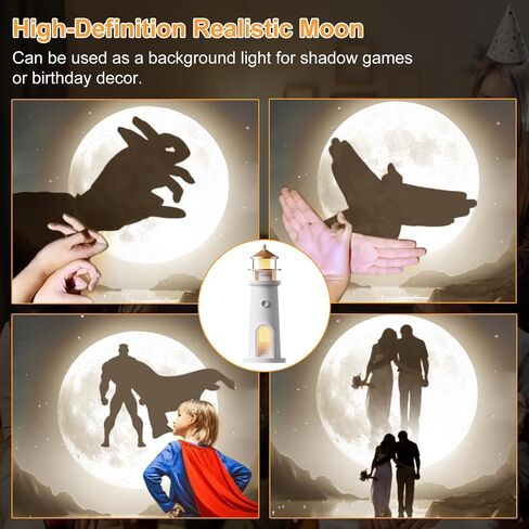 Moon Projector Lighthouse Lamp, Portable Lighthouse Decor w/Remote Control, 4 Brightness Levels & Timer, Rechargeable Moonlight Projector Night Light for Kids Bedroom Children Baby Nursery Boys in Saudi Arabia