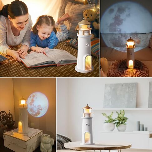 Moon Projector Lighthouse Lamp, Portable Lighthouse Decor w/Remote Control, 4 Brightness Levels & Timer, Rechargeable Moonlight Projector Night Light for Kids Bedroom Children Baby Nursery Boys in Saudi Arabia