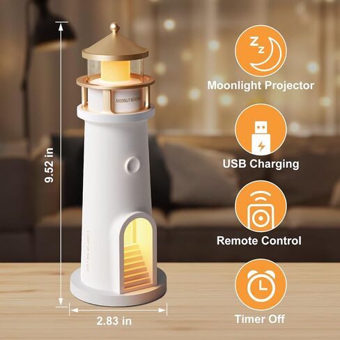 Moon Projector Lighthouse Lamp, Portable Lighthouse Decor w/Remote Control, 4 Brightness Levels & Timer, Rechargeable Moonlight Projector Night Light for Kids Bedroom Children Baby Nursery Boys in Saudi Arabia