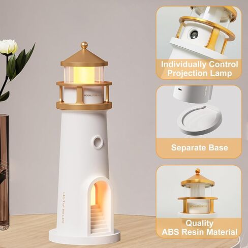 Moon Projector Lighthouse Lamp, Portable Lighthouse Decor w/Remote Control, 4 Brightness Levels & Timer, Rechargeable Moonlight Projector Night Light for Kids Bedroom Children Baby Nursery Boys in Saudi Arabia