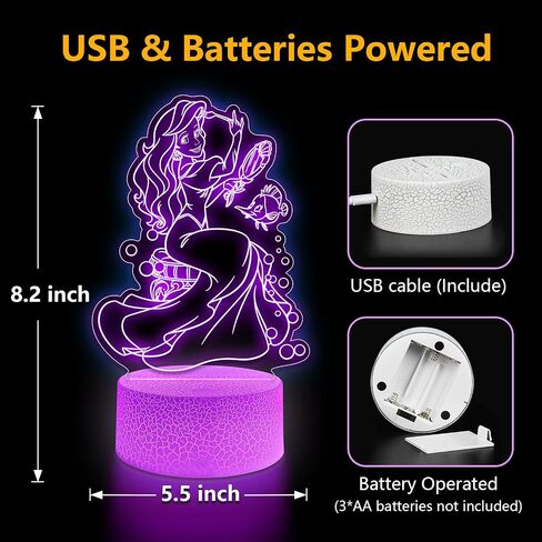 Princess Gift Night Light for Girls ، 16 لونًا قابلاً للمراقبة عن بُعد ديكور غرفة الأميرة ، لمسة ذكية 3D الوهم مصابيح لغرفة نوم الفتيات ، الأطفال المراهقين هدية حفلة عيد ميلاد in Saudi Arabia