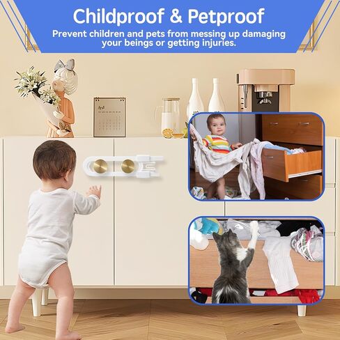10 Pack Baby Proofing Cabinet Locks - Safeasy Adjustable U Shaped Child Safety Locks,Childproof Latches for Kitchen Bathroom Storage Cupboards Doors, Handles and Knobs (white, 10) in Kuwait