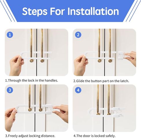 10 Pack Baby Proofing Cabinet Locks - Safeasy Adjustable U Shaped Child Safety Locks,Childproof Latches for Kitchen Bathroom Storage Cupboards Doors, Handles and Knobs (white, 10) in Kuwait
