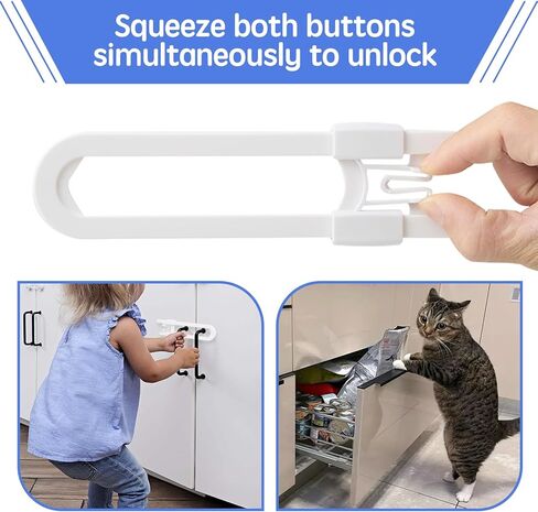 10 Pack Baby Proofing Cabinet Locks - Safeasy Adjustable U Shaped Child Safety Locks,Childproof Latches for Kitchen Bathroom Storage Cupboards Doors, Handles and Knobs (white, 10) in Kuwait