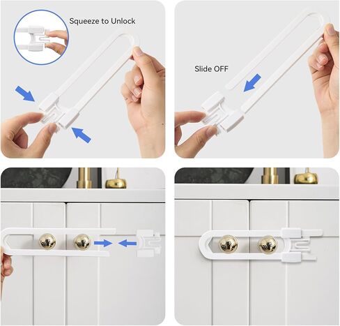 10 Pack Baby Proofing Cabinet Locks - Safeasy Adjustable U Shaped Child Safety Locks,Childproof Latches for Kitchen Bathroom Storage Cupboards Doors, Handles and Knobs (white, 10) in Kuwait