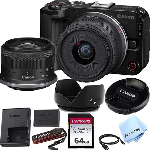 Canon EOS R50 V Camera بدون مرآة مع 18-45 مم F/4.5-6.3 عدسة | ذاكرة 64 جيجابايت | غطاء محرك السيارة الزنبق | 24.2mp APS-C CMOS Sensor | UHD 4K60p اقتصاص ، 4K30 6K | معالج صور Digic X (متجدد) in Saudi Arabia
