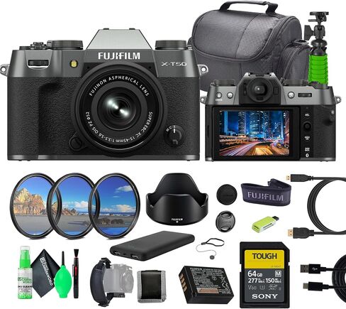الكاميرا الرقمية FUJIFILM X-T50 XC15-45MMF3.5-5.6 OIS PZ BUNDLE BUNDLE مع 64 جيجابايت SF-M بطاقة ذاكرة UHS-II صعبة + طقم تنظيف العدسات الخضراء + حقيبة المزيد in Saudi Arabia