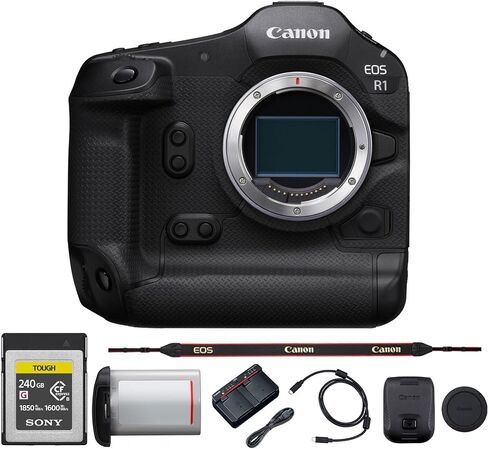 Canon EOS R1 Camera بدون مرآة-كاميرا RF-MOUNT الرائدة مع مستشعر مكدسة عالي السرعة ، تركيز AI AUTOFECUS و 8K (6577C002) + 240GB بطاقة ذاكرة in Saudi Arabia