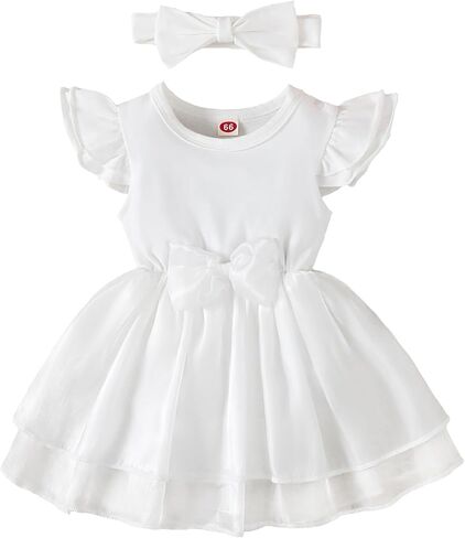 Baby Girls Tutu Dress Infant Ruffle Sleeve Bodysuit Newborn Solid Tulle Skirt Sets Butterfly Headband Romper Outfit in Kuwait