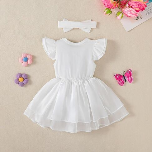 Baby Girls Tutu Dress Infant Ruffle Sleeve Bodysuit Newborn Solid Tulle Skirt Sets Butterfly Headband Romper Outfit in Kuwait