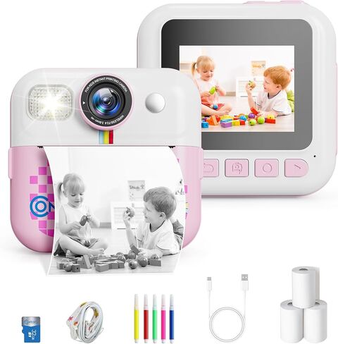 Contixo KC4 Kids Camera Print Instant Print ، Pink 2.4 "Screen Kids Digital Printing Cameras with 1080p Video ، Zoom 16x ، 32GB Storage ، Toddler Portable Travel Town in Saudi Arabia