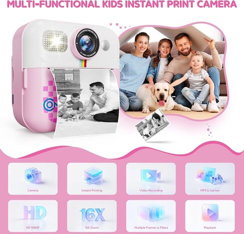 Contixo KC4 Kids Camera Print Instant Print ، Pink 2.4 "Screen Kids Digital Printing Cameras with 1080p Video ، Zoom 16x ، 32GB Storage ، Toddler Portable Travel Town in Saudi Arabia