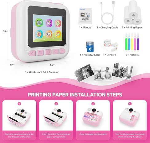 Contixo KC4 Kids Camera Print Instant Print ، Pink 2.4 "Screen Kids Digital Printing Cameras with 1080p Video ، Zoom 16x ، 32GB Storage ، Toddler Portable Travel Town in Saudi Arabia
