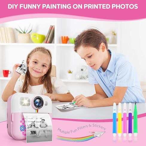 Contixo KC4 Kids Camera Print Instant Print ، Pink 2.4 "Screen Kids Digital Printing Cameras with 1080p Video ، Zoom 16x ، 32GB Storage ، Toddler Portable Travel Town in Saudi Arabia