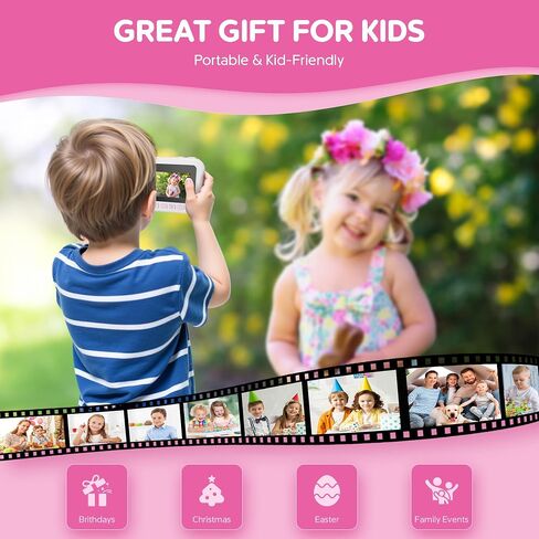 Contixo KC4 Kids Camera Print Instant Print ، Pink 2.4 "Screen Kids Digital Printing Cameras with 1080p Video ، Zoom 16x ، 32GB Storage ، Toddler Portable Travel Town in Saudi Arabia
