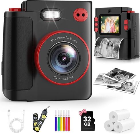 Instant Print Camera for Kids - 1080P HD Toddler Digital Camera for 3 4 5 6 7 8 9 10 Year Old Girls Boys, Christmas Birthday Gift with 32GB SD Card, Selfie Mode, Portable Travel Toy, Fun Filters- Pink in Kuwait