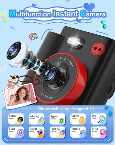Instant Print Camera for Kids - 1080P HD Toddler Digital Camera for 3 4 5 6 7 8 9 10 Year Old Girls Boys, Christmas Birthday Gift with 32GB SD Card, Selfie Mode, Portable Travel Toy, Fun Filters- Pink in Kuwait