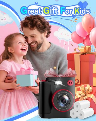 Instant Print Camera for Kids - 1080P HD Toddler Digital Camera for 3 4 5 6 7 8 9 10 Year Old Girls Boys, Christmas Birthday Gift with 32GB SD Card, Selfie Mode, Portable Travel Toy, Fun Filters- Pink in Kuwait